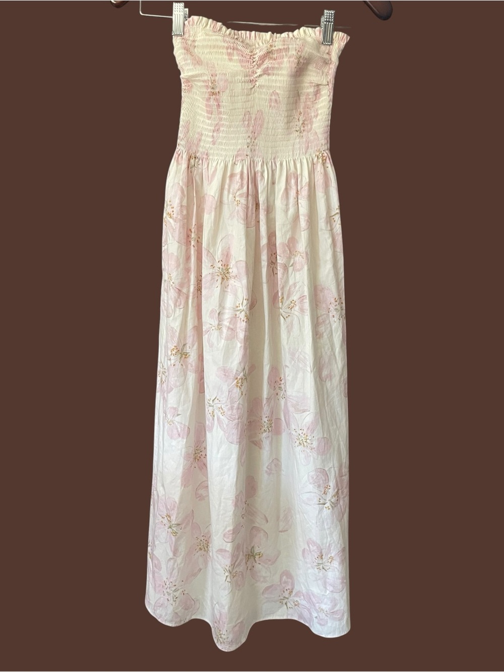 H&M Pink Floral Smocked Maxi Dress XS Cottagecore Romantic Summer Boho